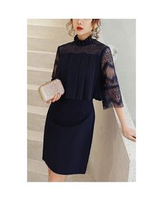 Buy navy blue summer cocktail wedding party dress with lace sleeves at cheap price online. Free stable shipping and pro custom service since 2009. Elegant Chiffon Dress With Lace Patchwork, Elegant Fitted Chiffon Lace Dress, Elegant Summer Lace Dress In Chiffon, Elegant Summer Chiffon Lace Dress, Elegant Lace Dress For Summer Banquet, Elegant Summer Lace Dress For Banquet, Elegant Chiffon Lace Dress For Party, Elegant Blue Lace Dress For Summer, Elegant Blue Lace Summer Dress