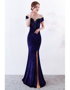 10% off now! off shoulder long velvet formal dress with split front online. Sheprom offers formal, party, casual & more style dresses to fit your special occasions. Holiday Velvet Prom Dress, Velvet Evening Dress For Prom Season Gala, Velvet Evening Dress For Gala And Prom Season, Velvet Evening Dress For Gala During Prom Season, Velvet Prom Gown For Prom Season, Prom Season Velvet Gown, Elegant Off-shoulder Velvet Party Dress, Velvet Dress For Prom And Party Season, Formal Off-shoulder Velvet Dress