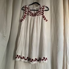 In Very Good Condition. Never Worn . White 100% Viscose Fully Lined In Polyester Sleeveless With Embroidery Detailing White Tunic Top. Measures 23” Wide Armpit To Armpit. 35” Long Length. Spring White Sleeveless Dress With Floral Embroidery, Embroidered Sleeveless Sundress For Beach, Sleeveless Cotton Embroidered Dress, Red Sleeveless Dress With Floral Embroidery, White Sleeveless Dress With Floral Embroidery For Summer, Sleeveless Embroidered Sundress, White Sleeveless Sundress With Floral Embroidery, Casual Sleeveless Dress With Floral Embroidery, Sleeveless Cotton Embroidered Dress For Beach