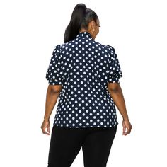 Elevate your wardrobe with our stunning polka dot top. Featuring elegant bishop sleeves and waist darts for a flattering silhouette, this top is made of a lightweight woven fabric that drapes beautifully. Chic Polka Dot Puff Sleeve Blouse, Fitted Polka Dot Puff Sleeve Blouse, Polka Dot V-neck Blouse For Day Out, Trendy Polka Dot V-neck Top, Cheap Polka Dot V-neck Top, Polka Dot Swiss Dot V-neck Top, Cheap Polka Dot Button-up Blouse, Linen Shorts Women, Polka Dot Tie