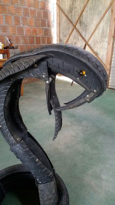 an upside down bike tire on the ground