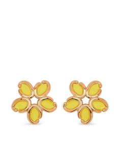 gold-tone/yellow brass floral motif enamel detail post-back fastening for pierced ears These earrings come as a pair. Demi Fine Jewelry, Iconic Bags, Van Cleef Arpels, Fine Earrings, David Yurman, Lady Dior, Accessories Branding, Pierced Ears, Flower Earrings