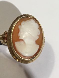 "This is a beautiful condition vintage 14kt yellow gold genuine hand carved shell cameo. Slightly worn but profile and features are very well defined in this classic face. Beautiful beaded bezel holds this cameo in place and the setting and fine detail on shank of ring are stunning. Cameo measures approximately 1/2\" wide and 5/8th \" long. Size 6. Shank is sturdy and this ring will last for generations to come. A true timeless classic. Inside is hallmarked(unreadable) and 14kt is stamped in it. Cameo Ring, Vintage Cameo, Carved Shell, Lovely Necklace, Timeless Classic, Rings Statement, Statement Rings, My Jewellery, Jewelry Box