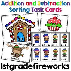 addition and subtraction sorting task cards for christmas