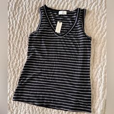 Anthropologie Nwt Size Small Black With White Stripes V Neck Sleeveless Tank Top Lightweight Machine Washable Casual V-neck Vest For Loungewear, Casual Black V-neck Tank Top, Black Cotton V-neck Tank Top, Stripped Tank Top, Mock Neck Crop Top, V Neck Tank Top, Tunic Tank Tops, Ribbed Tank Tops, Cotton Tank Top