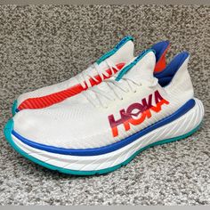 Hoka One One Carbon X 3 Men's Running Shoes Used A Couple Of Times Indoors, They Are Dusty, See Photos For Details Style: 1123192 Wfm Color: White / Flame Hyper-Supportive. Hyper-Propulsive. Hyper-Speed. Delivering The Same Propulsive Ride As Its Predecessor, The New Carbon X 3 Launches Off The Line With A Brand New Upper. Reworked With A Premium Performance Knit For Improved Fit, This Endurance Racer Is Engineered With The Same Responsive, Carbon Fiber Plate And Aggressive Meta-Rocker. A Formid Hoka One One, Shoes White, Running Shoes For Men, Print Logo, The Line, Rocker, Carbon Fiber, Running Shoes, Athletic Shoes