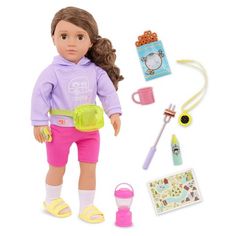 a doll is standing next to her contents for the play - do - it - yourself set