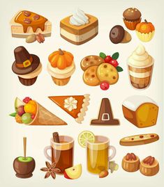 a variety of desserts and pastries are shown in this illustration royaltyvector