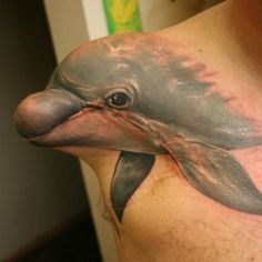 a man with a dolphin tattoo on his chest