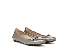 VIONIC Amorie - Women's Shoes : Pewter Metal Leather : A modern update on the classic silhouette, the VIONIC Amorie Flats feature a minimal and comfortable design which makes them perfect for everyday use. Leather upper with elasticized topline for a flexible fit. Textile and synthetic lining. Removable cushioned insole with arch support. Vio-motion technology perfectly hugs your aches and combines the podiatrist-designed orthotic with a flexible and cushioned outsole and helps support natural alignment from the ground up. Easy slip-on construction. Cap toe design with an embellished bow. Synthetic outsole. Imported. Measurements: Weight: 0.5 oz Product measurements were taken using size 9, width M. Please note that measurements may vary by size. Pewter Shoes, Pewter Metal, Toe Designs, Leather Shoes, Shoes Flats, Leather Upper, Slip On, Women Shoes, Leather