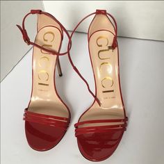 Nwt Hibiscus Red And Beige Latex Leather Sandals With Removable Socks From Gucci, Size 6 Luxury Red Ankle Strap Sandals, Elegant Red Gucci Sandals, Designer Red Sandals With Ankle Strap, Designer Red Ankle Strap Sandals, Gucci Red Open Toe Sandals, Gucci Red Heels With Branded Heel Counter, Gucci Luxury Heels With Red Sole, Luxury Gucci Heels With Red Sole, Chic Red Gucci Sandals