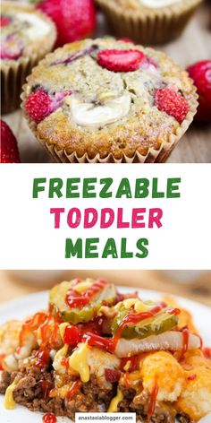 two pictures with different types of food and the words freezable toddler meals