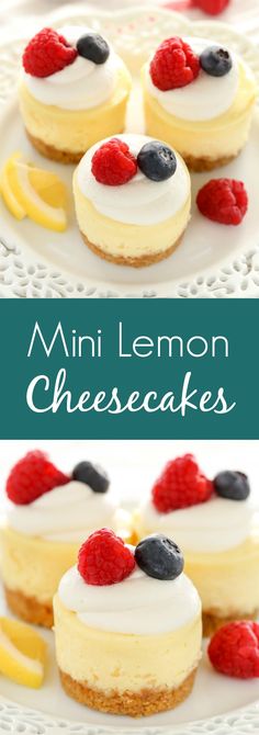 mini lemon cheesecakes with fresh fruit on top