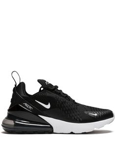 Black rubber Air Max 270 sneakers from NIKE featuring signature Swoosh logo detail, round toe, front lace-up fastening, pull-tab at the heel and rubber sole with Max Air cushioning. These styles are supplied by a premium sneaker marketplace. Stocking only the most sought-after footwear, they source and curate some of the most hard to find sneakers from around the world. | Nike Air Max 270 sneakers Air Max 270 Black And White, Nike 270s Black, Nike Air Max 270 Black And White, Black Nike Air Max 270 Women, Nike Shoes Air Max 270 Black, Nike Air Max 270 Woman, 270 Nike Shoes Black, 270 Air Max Shoes Black, Bike Air Max 270