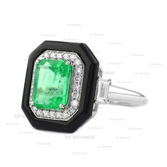 This ring is made with Real Emerald Cut Colombian Emerald Gemstone Diamond Black Onyx Gemstone Solid 18K White Gold Halo Ring Handmade Engagement Ring. * SKU: SGR01736 * Made to Order. * Gold Purity: 18K Solid Yellow Gold (stamped) * Custom Gold Color: Yellow, Rose, White Gold * Custom Gold Purity: 14K/18K (Charges Apply) * Diamond 100% Genuine Diamond * Diamond Weight: 0.38 ct. * Diamond Color: G-H * Diamond Clarity: SI1- SI2 * Diamond Cut: Brilliant Cut (Excellent) * Emerald Weight: 2.00 ct. P Black Oval Emerald Ring For Formal Occasions, Luxury Black Jewelry With Gemstone Accents, Luxury Black Emerald Ring For Anniversary, Black Emerald Ring For Formal Occasions, Black Emerald Luxury Ring, Luxury Black Emerald Ring For Formal Occasions, Black Oval Emerald Gemstone Ring, Black Oval Emerald Ring, Black Emerald Ring Fine Jewelry