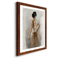 an abstract painting of a woman's back in brown and beige colors on a white wall