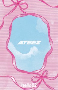 a pink and blue poster with the word ateez in it's center