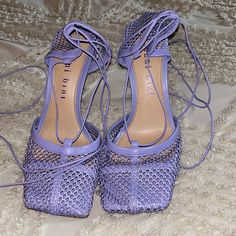 Beautiful For Any Occasion Women’s Size 9 Lavender Heels For Summer Party, Lavender Open Toe Evening Heels, Lavender Open Toe Heels For Evening, Purple Square Toe Heels For Formal Occasions, Lavender Heels For Spring Party, Purple Lace-up Heels For Spring, Chic Purple Square Toe Heels, Purple Square Toe Heels For Party, Lavender Heels For Spring Evening