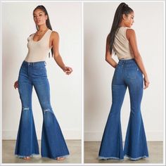 A Pair Of High-Rise Flare Jeans Featuring A Front Whiskered Wash, Open Distressed Knee Detail, Fryer Raw Hem And Zip Fly Closure. 73% Cotton 14% Rayon 1% Polyester 2% Spandex Size 7 Junior Or 27 Waist 13" Rise 11.5" Inseam 29" Alteration To The Length! Originally Inseam Was 34" And My Daughter Tried To Cut It Shorter. But Overdid It And Now They Are Too Short For Her. So If You Need 28"-29" Length This Pair Would Be Perfect For You. Jeans Are Brand New With Tags. Ripped Stretch Flare Jeans For Summer, Ripped Flare Bottoms For Summer, Summer Ripped Stretch Flare Jeans, Ripped Fitted Flare Jeans For Summer, Summer Ripped Fitted Flare Jeans, Chic Distressed Flare Jeans For Summer, Fall Fitted Ripped Flare Jeans, Chic Fitted Ripped Flare Jeans, Bell Jeans