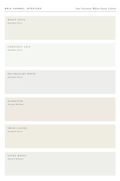 four different shades of white paint with the names and colors in each color, including one for