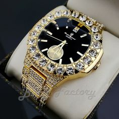 Men's Iced Luxury Black Dial Bling Gold Plated Alloy Big Cubic Zirconia Watch Features: 100% brand new HIP HOP Style Brand : BF Case Size : 45mm x 45mm  Band Size : 9" Finish: 14K Gold Plated over alloy Metal: Stainless Steel Stone: Cubic Zirconia Stones Movement: Quartz Japan Battery included. Gender: Men's Removable Links (Adjustable) ** Gift Box Included **   Perfect Gift Retail Price : $120.00 Payments: US Customers: Paypal accepted International Customers: Paypal accepted Shipping: For Shipping & Handling within the US: FREE We do combine shipping! We ship via USPS (Post office) First Class Mail Tracking Info will automatically be posted via Paypal and ebay. Approximate Delivery Times: US: 2-5 BUSINESS DAYS Canada: 1-2 weeks Europe: 1-6 weeks South America: 2 weeks Australia: 2 weeks Hip Hop Fashion, Post Office, South America, Accessories Watches, Wrist Watch, Cubic Zirconia, Jewelry Watches, Gold Plate, Handmade Items