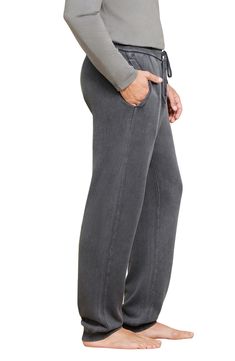 Whether you're working from home or doing nothing at all, you'll love these soft and roomy cotton joggers with a sunfaded look and cargo pocket. 27 1/2" inseam; 5 1/2" leg opening; 12 1/2" front rise; 17" back rise Elastic/drawstring waist Side-seam pockets; cargo flap-patch pocket Ribbed cuffs 100% cotton Machine wash, tumble dry Imported Comfortable Relaxed Fit Joggers For Lounging, Relaxed Fit Comfortable Joggers For Lounging, Comfortable Relaxed Fit Sweatpants With Straight Hem, Comfortable Relaxed Fit Pants, Comfortable Soft-washed Bottoms For Leisure, Gray Relaxed Fit Comfortable Bottoms, Relaxed Fit Sweatpants For Everyday, Gray Sweatpants Relaxed Fit Straight Leg, Gray Relaxed Fit Straight Leg Sweatpants