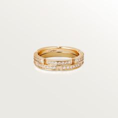 Cartier - Maillon Panthère wedding band, 2 half diamond-paved rows - Ring Woman Gold/Diamond - Maillon Panthère wedding band, 18K yellow gold (750/1000), set with 42 brilliant-cut diamonds totaling 0.30 carat. Width: 4.2 mm. Thickness: 2.2 mm (for size 52). Please note that the carat weight, number of stones and product dimensions will vary based on the size of the creation you order. For detailed information please contact us. Cartier Wedding Bands, Wedding Band Yellow Gold, Trinity Bracelet, Band Rings Women, Cartier Love Ring, Cartier Panthere, Yellow Gold Wedding Band, Pave Engagement Ring, Forever Jewelry