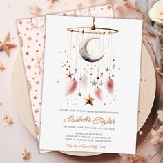 Elevate your baby shower with our exquisite "Over the Moon Boho Celestial Girl Baby Shower Invitation." This stunning invitation captures the celestial beauty of a starry night, perfect for celebrating the arrival of your baby girl.

Featuring a captivating moon and twinkling stars mobile, our invitation sets a dreamy and boho-inspired atmosphere for your event. The intricate watercolor design adds a touch of elegance, setting it apart from ordinary invitations.

What makes our invitation even m Moon Themed Baby Shower Ideas Girl, Over The Moon Baby Shower Invitations, Over The Moon Baby Shower Ideas Girl, Celestial Baby Shower Theme, Moon Baby Shower Theme, Stars Mobile, Moon Baby Shower Invitation, Boho Celestial