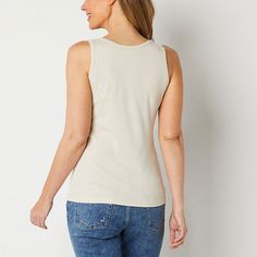 Deemed a Gotta-Have-It item for value you can count on every day! Cut for a regular-fit, this women's tank top from St. John's Bay is a warm-weather essential your wardrobe needs. Made from super soft ribbed cotton, this scoop neck sleeveless top will effortlessly pair layered under a blazer or hoodie or worn alone with jeans or shorts.Strap Type: TankFeatures: Hooded, EssentialsClosure Type: Pullover HeadFit: Regular FitNeckline: Scoop NeckSleeve Length: SleevelessApparel Length: 26.5 InchesFi… Beige Cotton Vest Top, Beige Cotton Vest Style Top, Beige Tank Top For Everyday, Beige Sleeveless Camisole For Everyday, Everyday Beige Tank Top, Sleeveless Tank Top, Sleeveless Tank, Warm Weather, Tank Tops Women