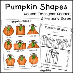 pumpkin shape posters with the words pumpkin shapes and images for each one to be colored