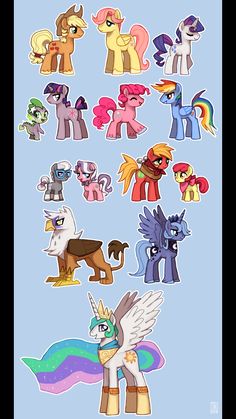 many different types of ponys are depicted in this cartoon character's face and body