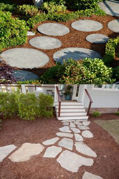 the steps are made out of stones and grass