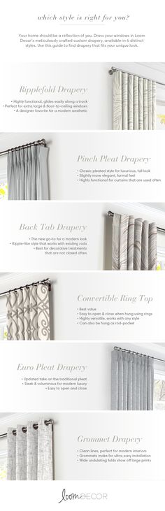 the different types of curtains are shown in this page, and there is also an info sheet