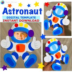 an astronaut paper craft is shown with instructions to make it look like the child's face