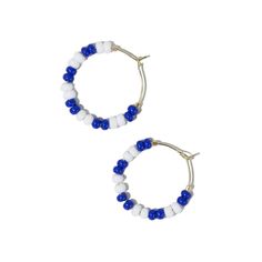 Victoria Mixed Seed Bead Hoop Earrings Blue + White Small Blue Beaded Hoop Earrings, Blue Hoop Beaded Earrings With Tiny Beads, Adjustable Small Hoop Earrings In Blue, Adjustable Small Blue Hoop Earrings, Blue Beaded Earrings For Everyday, Blue Small Hoop Earrings For Summer, Blue Small Hoop Beaded Earrings For Summer, Blue Hoop Earrings With Tiny Beads, Small Hoop Earrings With Colorful Beads In Blue