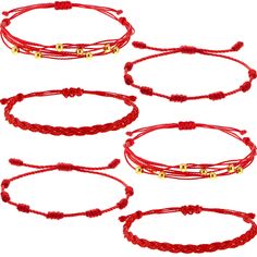 PRICES MAY VARY. Package you can get: you will receive 6 pieces Kabbalah red string bracelets , enough quantity provide for you to wear or send to your friends and families, nice accessories for New Year, Christmas, Mother's Day, Birthday, Valentine's Day 7 Knots string bracelet: each bracelet designed with 7 knots, and with vibrant red color, there's string at each end that you can stretch the size, so it's very easy to wear, it will find favor with women and girls Meaningful present: this red Bracelets Red, Boys Bracelets, Red Beaded Bracelet, String Bracelets, Red String Bracelet, Red String, Red Bracelets, Weave Style, Cord Bracelet