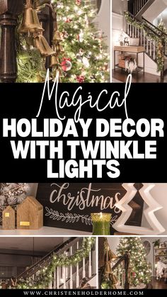 christmas decor with twinkie lights and stairs