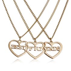 (3 PCs/Set) Gold Tone Broken Heart Friendship BFF Pendant " BEST FRIENDS "20 5/8" long Bff Jewelry, Gold Leaf Necklace, Bff Necklaces, Friend Jewelry, Bff Outfits, Best Friend Jewelry, Best Friend Necklaces, Friendship Jewelry, Friendship Necklaces