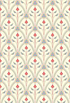 an art deco wallpaper design in red, blue and yellow