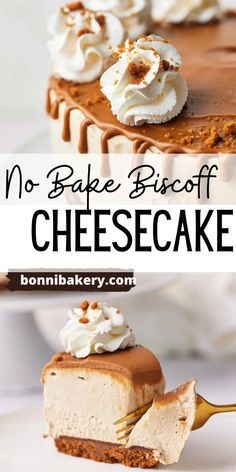 no bake biscotti cheesecake with whipped cream on top