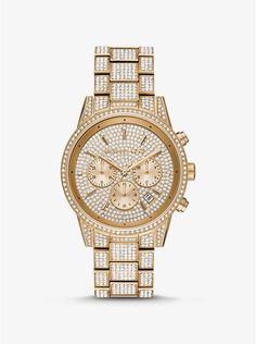 Ritz Pavé Gold-tone Watch | Michael Kors Michael Kors Watch Women's, Watch Women's, Pave Bracelet, Gold Michael Kors Watch, Rose Gold Watches Women, Rose Gold Watch, Stainless Steel Watch, Chronograph Watch, Michael Kors Watch