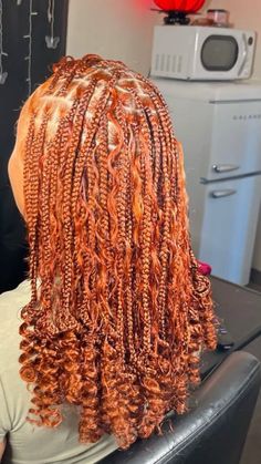 summer, boho braids, curly braids, shoulder braids. Orange And Brown Braids, Orange Knotless Braids, Shoulder Braids, Shoulder Length Boho Braids, Auburn Braids