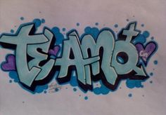 graffiti written on the side of a white wall with blue and purple spray painted letters