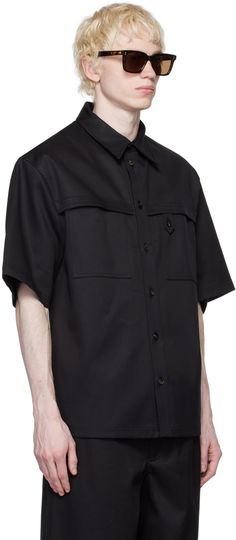 Cotton gabardine shirt. · Spread collar · Button closure · Buttoned tab at front · Patch pockets · Tennis-tail hem Supplier color: Nero Armani Black, Emporio Armani, Tennis, Top Brands, Women Wear, Luxury Fashion, Collar, Black, Color