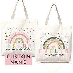 back to school, kindergarten gift, kids bag, school bag, rainbow bag, tote bag canvas, canvas tote bag, eco friendly bag, reusable bag, custom totes, personalized totes, custom tote bag, custom name bag, custom name tote bag, custom name gift, womens tote, personalized name, kids bag ❤️ WHY SHOULD I ORDER FROM YOU? ❤️ We create gorgeous bags that are both sustainable and practical. We don't use any animal leather in our designs. We have taken a stand against animal cruelty and the leather indust Cute Rectangular Canvas Bag For School, Cute Letter Print Canvas Bag For School, Cute Canvas Bag With Letter Print For School, Cute School Canvas Bag With Letter Print, Multicolor Bags For Daycare And Back To School, Cute Multicolor Canvas Bag For School, Cute Multicolor Canvas School Bag, Cute Canvas Bag For Gifts, Cute Multicolor Canvas Bag For Gift