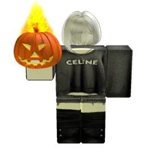 an image of a lego figure with a pumpkin on it's head and the word celine written in black