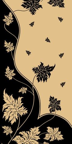 a black and gold background with flowers on it's side, in the middle