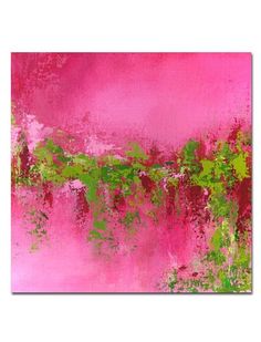 an abstract painting with pink and green colors