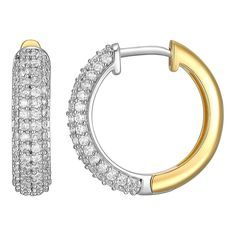 Find your perfect style with these 18k gold over sterling silver 1 carat T.W. diamond hoop earrings. Click on this JEWELRY & WATCHES GUIDE to learn about fit, styles, materials and more! Find your perfect style with these 18k gold over sterling silver 1 carat T.W. diamond hoop earrings. Click on this JEWELRY & WATCHES GUIDE to learn about fit, styles, materials and more! FEATURES Dimensions: 18 mm x 4.3 mm Backings: click-it Nickel free Metal: sterling silver Plating: 18k gold Finish: polished P Luxury Huggie Earrings With Pave Setting In Cubic Zirconia, Small Diamond Hoop Earrings With Pave Setting, Small Hoop Earrings In Diamond White With Pave Setting, Fine Jewelry Diamond Hoop Earrings With Single Cut Diamonds, Luxury Round Cut Cubic Zirconia Hoop Earrings, Dazzling Pave Set Hoop Earrings For Anniversary, Hoop Diamond Earrings With Pave Setting, Formal Hoop Jewelry With Pave Setting, Dazzling Hoop Earrings With Pave Setting