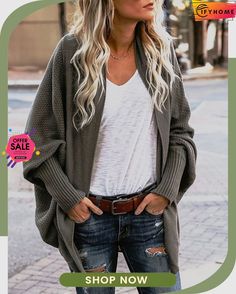 Solid Acrylic Casual Long Sleeve Sweater Trendy Gray Sweater Coat For Fall, Trendy Gray Sweater Coat For Spring, Trendy Gray Fall Sweater Coat, Spring Trendy Gray Sweater Coat, Relaxed Fit Cardigan For Cold Weather In Fall, Knit Outerwear For Fall Layering, Fall Knit Outerwear For Layering, Casual Gray Open Front Sweater, Relaxed Fit Fall Cardigan